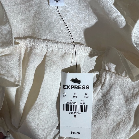 Express Women’s Textured Jacquard Ruffle Tie Neck Top NWT size Medium - Picture 9 of 9